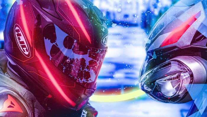 Motorcycle helmets with neon lights