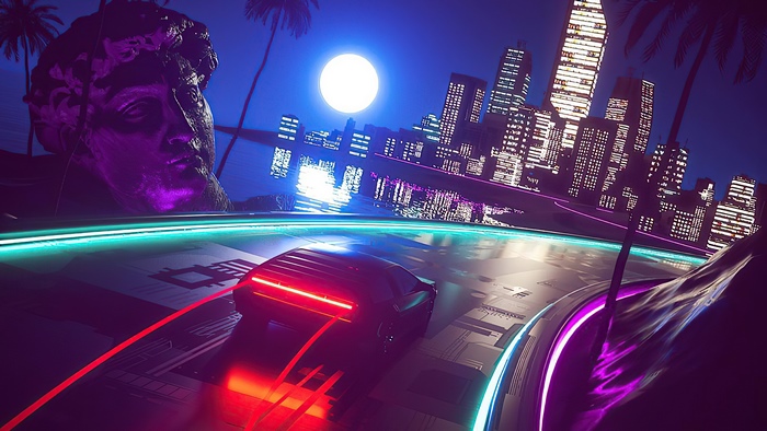 Retrowave Digital Art with Outrun Aesthetic