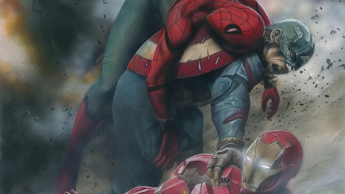 Spider-Man, Iron Man, and Captain America artwork