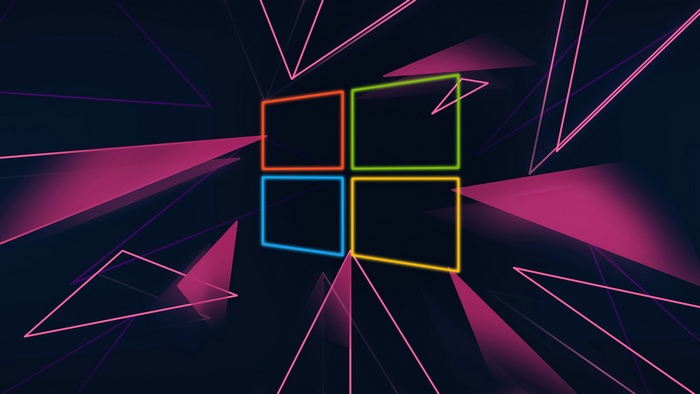 Windows logo with neon geometric shapes