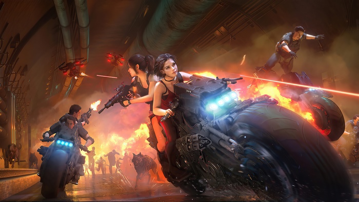 Resident Evil characters in a futuristic battle