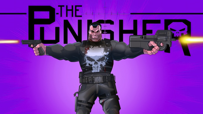 The Punisher artwork with guns firing