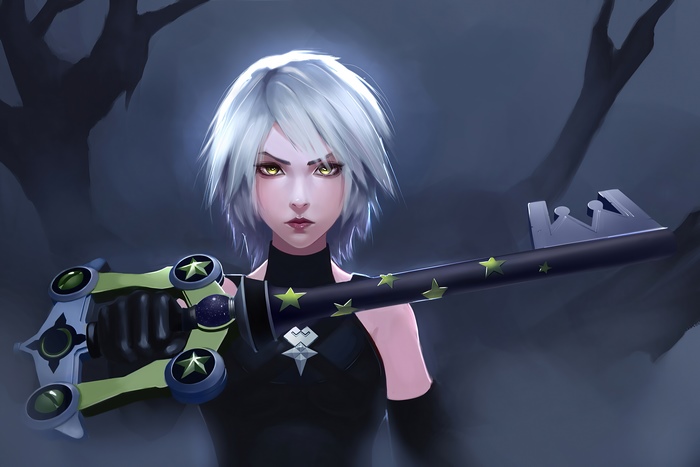 Aqua from Kingdom Hearts holding the Keyblade