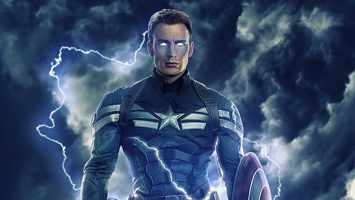 Captain America from Marvel Comics with lightning