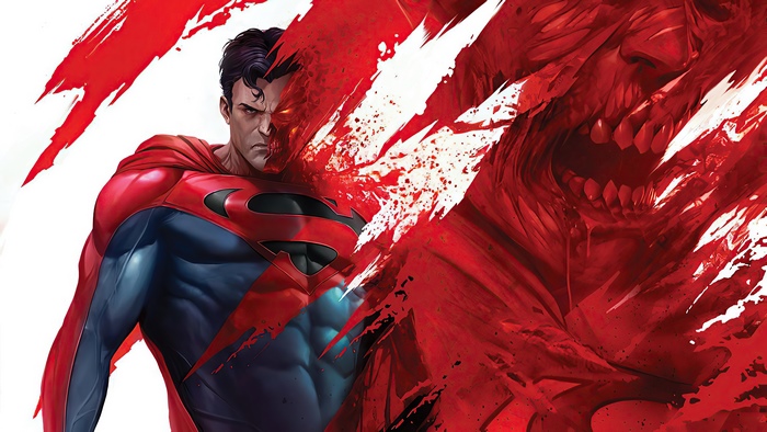Superman split with monstrous face