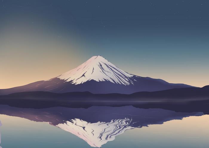 Minimalist Artwork of Mount Fuji Reflected in Water