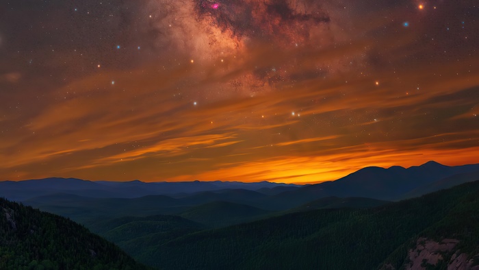 Stars and mountains at sunset 4K