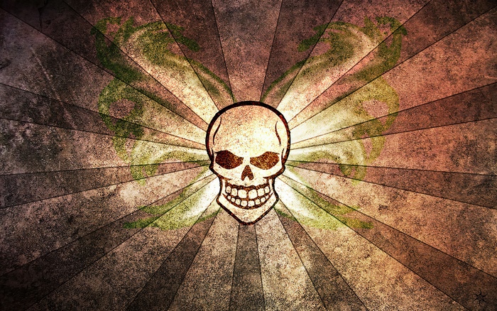 Skull artwork with sunburst pattern
