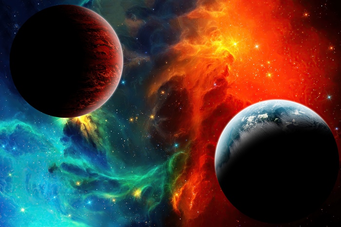 Planets and Nebula in Digital Space Art 4K