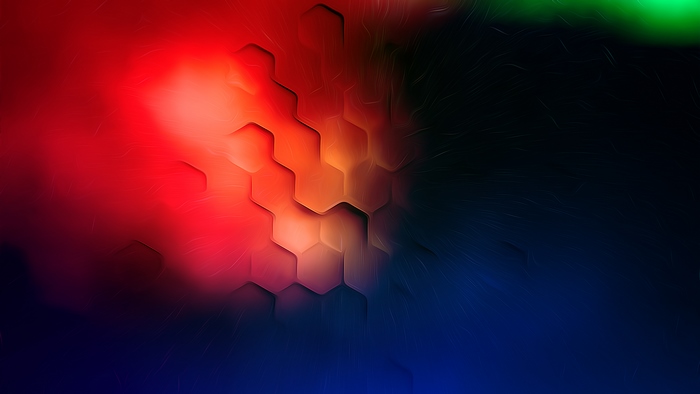 Abstract Hexagonal Pattern with Red, Blue, and Green Hues 4K