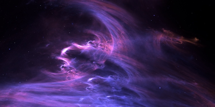 Digital art of a purple and pink nebula in space