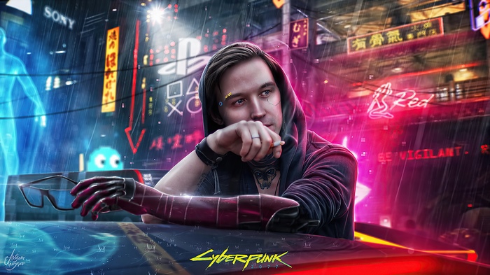 Man with cybernetic arm in Cyberpunk 2077