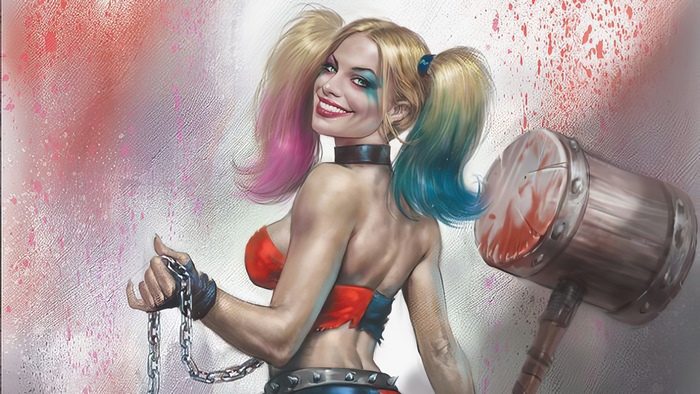 Harley Quinn artwork with a large hammer