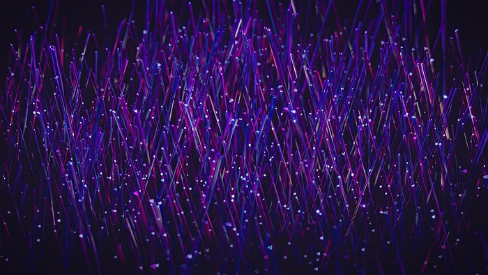 Abstract digital art with purple lines and particles