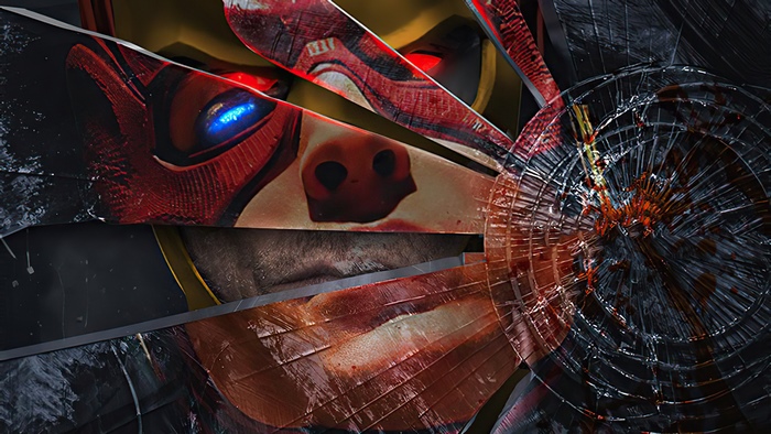 Artwork of a superhero with broken glass