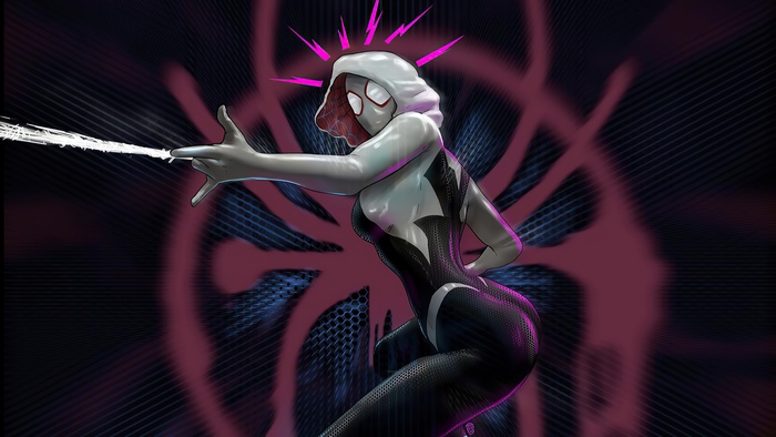 Gwen Stacy as Spider-Gwen shooting webs