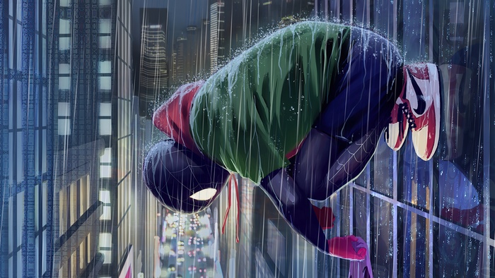 Spider-Man (Miles Morales) in the rain