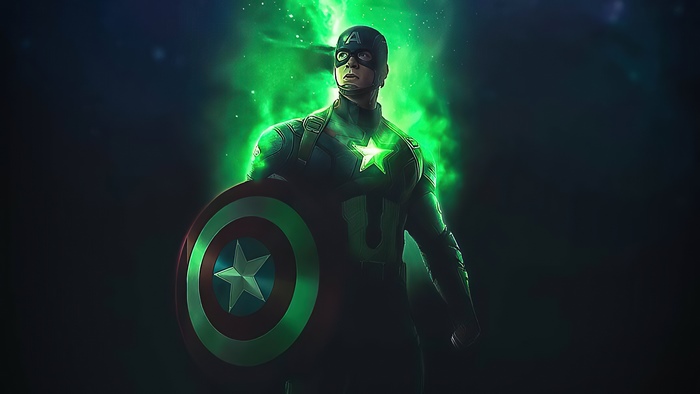 Captain America with green energy and shield