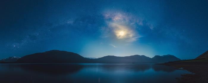 Milky Way over a lake and mountains