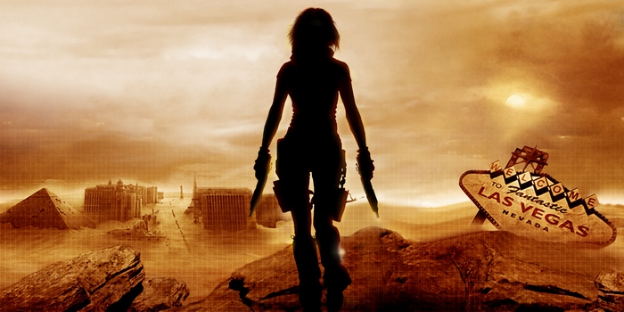 Woman with knives in post-apocalyptic Las Vegas