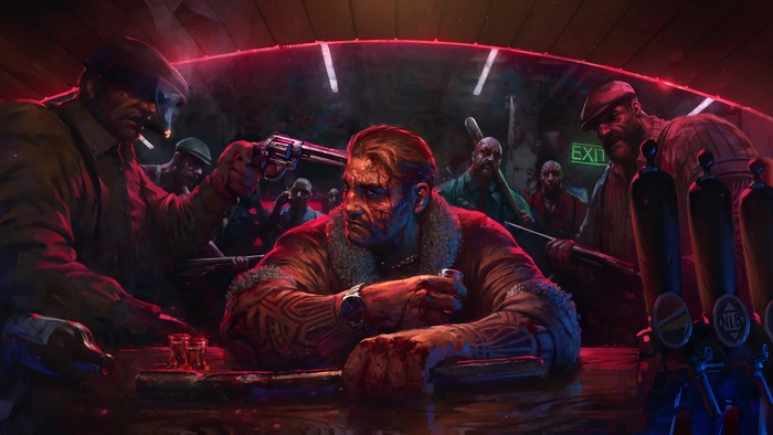 Men in a bar with guns and a man with a gun to his head