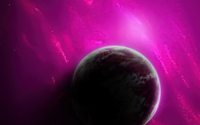 Planet in a purple nebula with stars