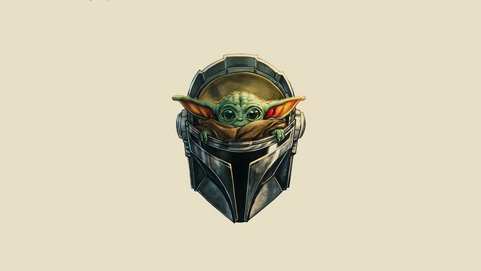Grogu in Mandalorian Helmet 4K