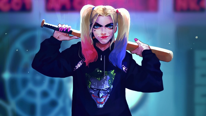Harley Quinn with Baseball Bat and Joker Hoodie