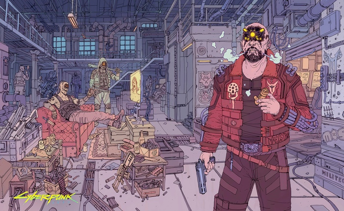 Cyberpunk 2077 characters in a workshop