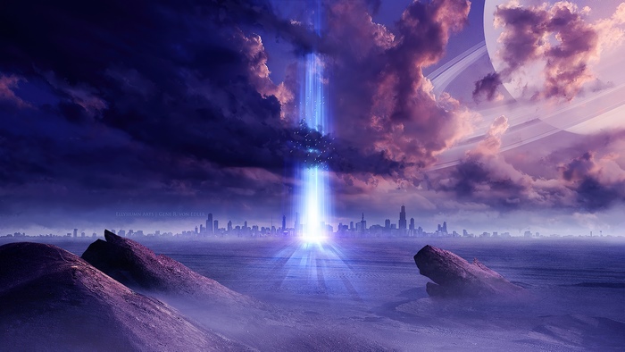 Digital Art of a City Under a Cosmic Sky