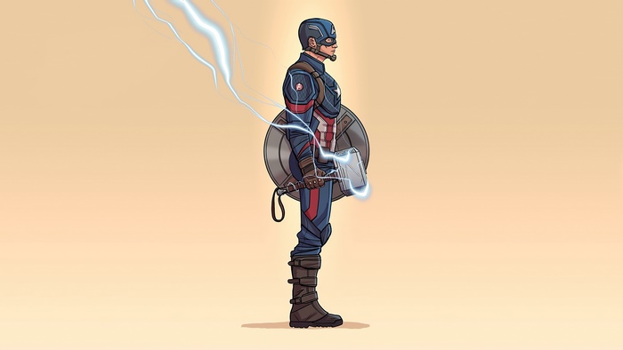 Captain America with Mjolnir and Shield
