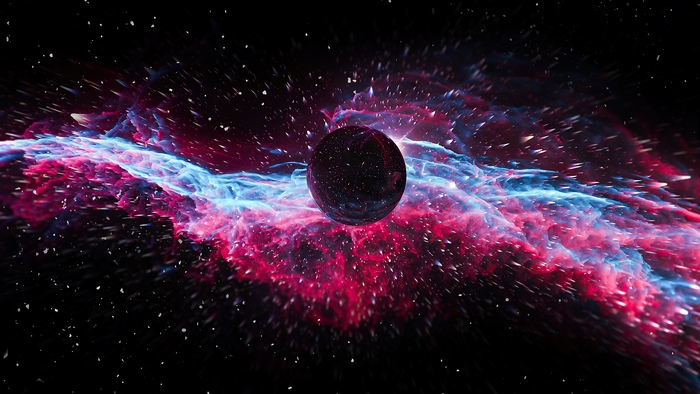 Digital universe artwork with nebula and planet