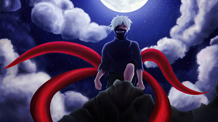 Kaneki Ken from Tokyo Ghoul under the moon