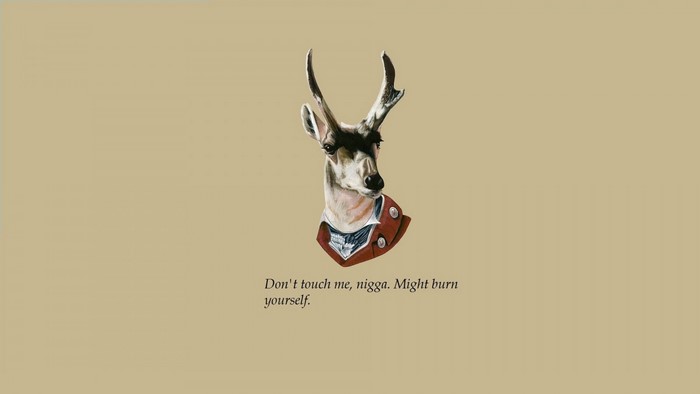 Illustration of a deer wearing a jacket with a quote