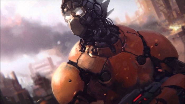 Robot in a destroyed city