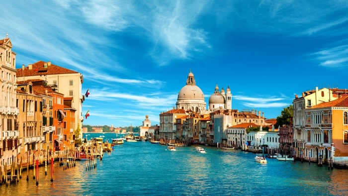 Venice Canal with Buildings and Boats