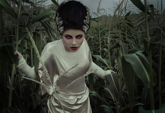 Dominique Wesson as Bride of Frankenstein in cornfield