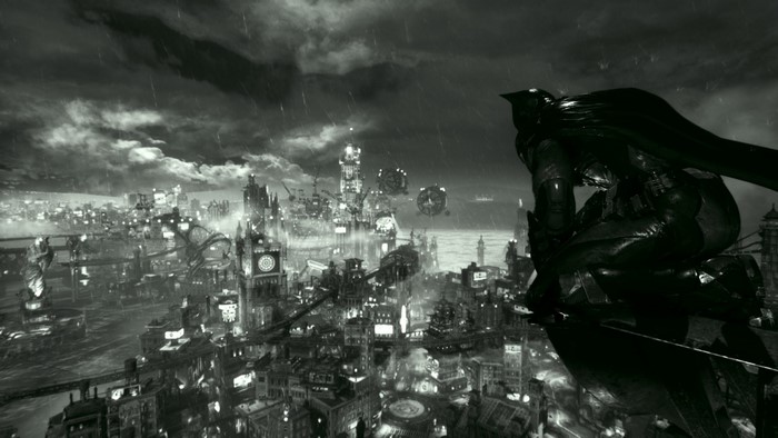 Batman Overlooking Gotham City in Monochrome