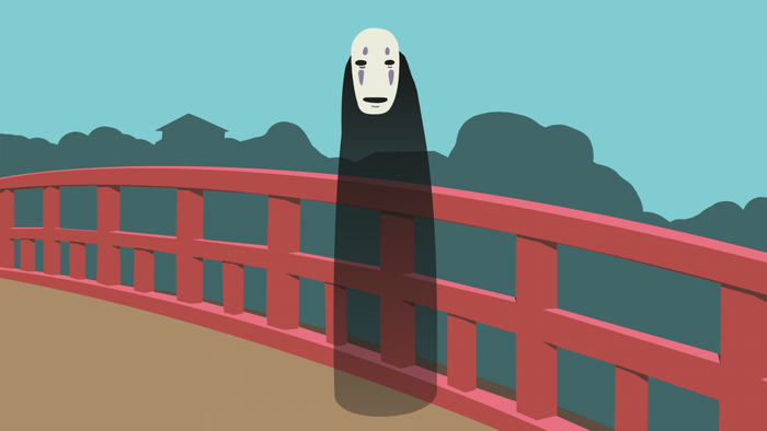 No-Face from Spirited Away on a bridge