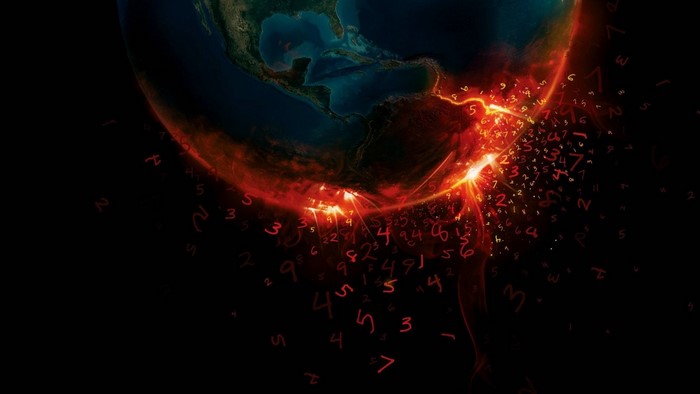Earth engulfed in flames and numbers