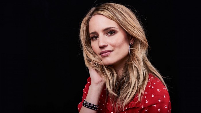 Dianna Agron wearing a red dress with white bird print