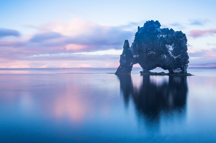 Hvitserkur rock formation in Iceland at sunset