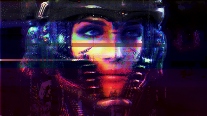 Cyberpunk woman with glitch art effects