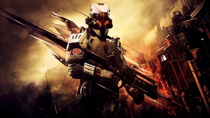 Soldier with rifle in futuristic city from Killzone Shadow Fall