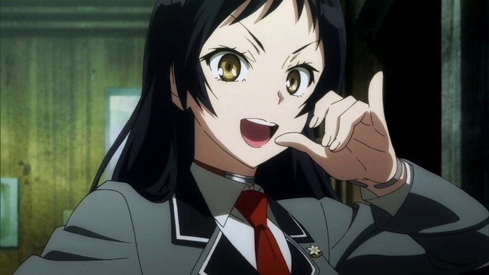 Anime girl with black hair and red tie