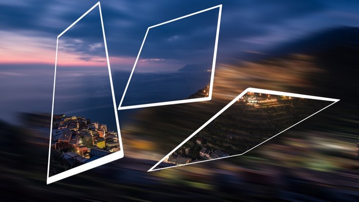 Photo manipulation of coastal town at dusk