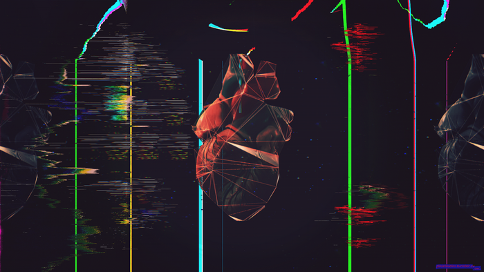 Abstract Glitch Art Heart with Geometric Overlay