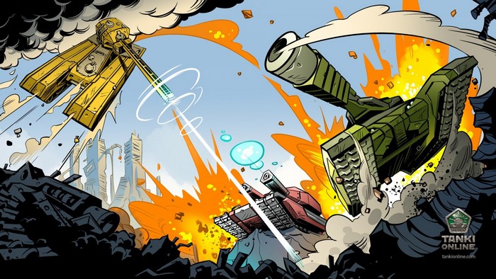Tanks in battle in Tanki Online