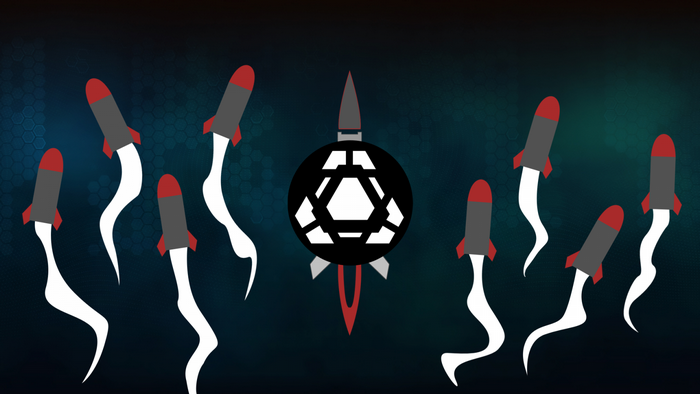 Rockets launching around a central emblem