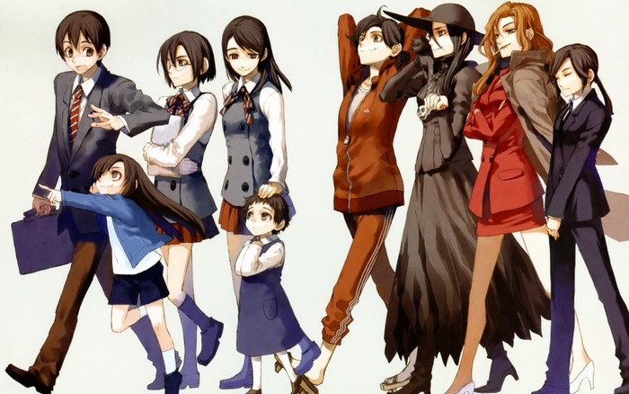 Group of anime characters in various outfits